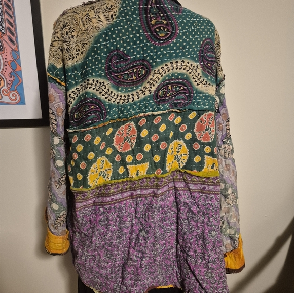 Colorful Patchwork Kantha Bae Style  Kimono Jacket Reversible - Picture 11 of 12